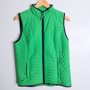 Talbots Green Navy Quilted Vest Zip Pockets Small Full Zip Lightweight Winter